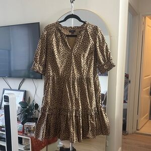 J. Crew Tan Dress with Black Polka Dots